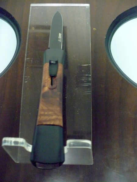 Italian stiletto frontale  coltellerie AKC Campolin - 20 cm - ergonomica , legno di radica, lama dagger teflonata nero - 6