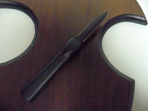Italian stiletto frontale  coltellerie AKC Campolin - 20 cm - ergonomica , legno di radica, lama dagger teflonata nero - 6