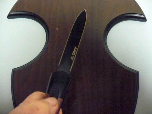 Italian stiletto frontale  coltellerie AKC Campolin - 20 cm - ergonomica , legno di radica, lama dagger teflonata nero - 6