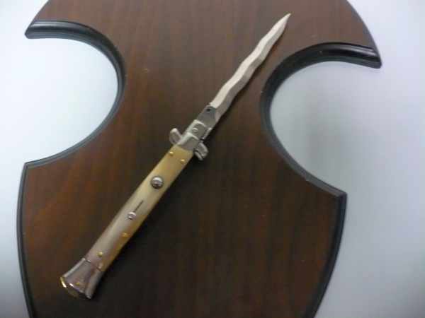 Frank Beltrame - italian stiletto, coltello a scatto, 28 cm -bufalo chiaro, lama kriss FB 28/48K- 6