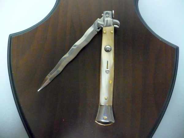 Frank Beltrame - italian stiletto, coltello a scatto, 28 cm -bufalo chiaro, lama kriss FB 28/48K- 6