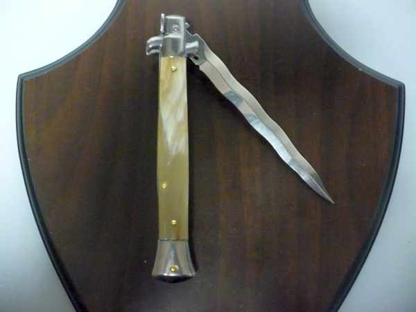 Frank Beltrame - italian stiletto, coltello a scatto, 28 cm -bufalo chiaro, lama kriss FB 28/48K- 6
