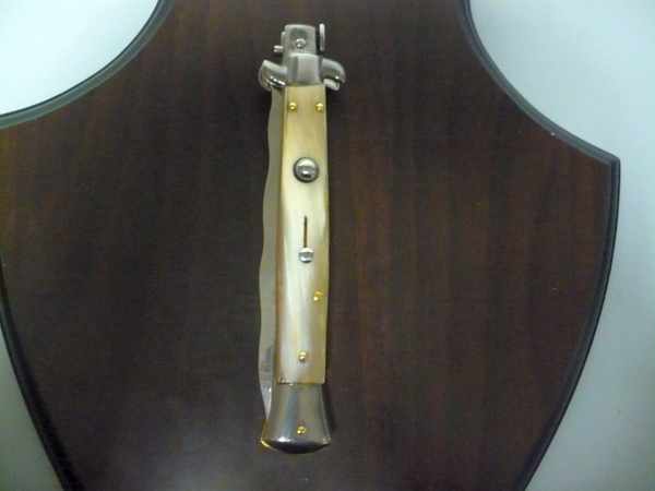 Frank Beltrame - italian stiletto, coltello a scatto, 28 cm -bufalo chiaro, lama kriss FB 28/48K- 6