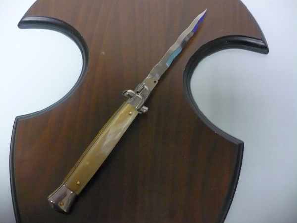 Frank Beltrame - italian stiletto, coltello a scatto, 28 cm -bufalo chiaro, lama kriss FB 28/48K- 6