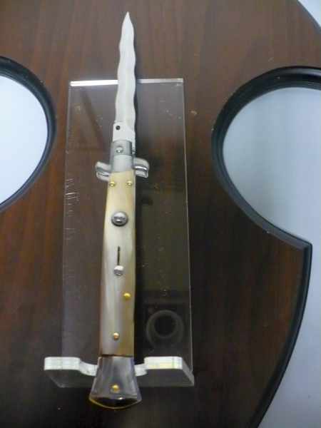 Frank Beltrame - italian stiletto, coltello a scatto, 28 cm -bufalo chiaro, lama kriss FB 28/48K- 6