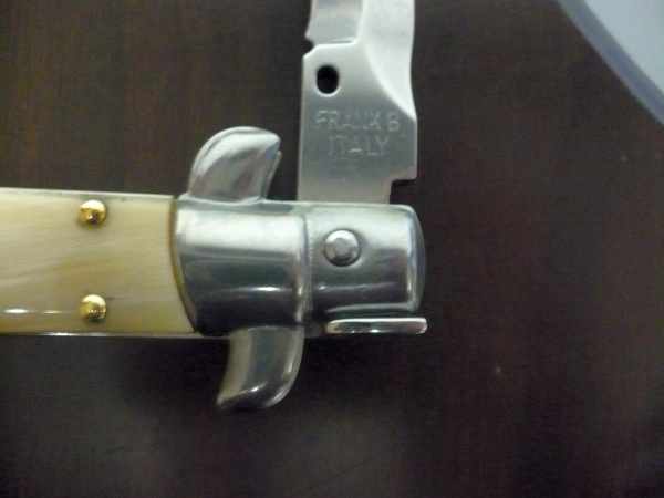 Frank Beltrame - italian stiletto, coltello a scatto, 28 cm -bufalo chiaro, lama kriss FB 28/48K- 6