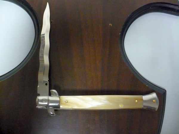 Frank Beltrame - italian stiletto, coltello a scatto, 28 cm -bufalo chiaro, lama kriss FB 28/48K- 6