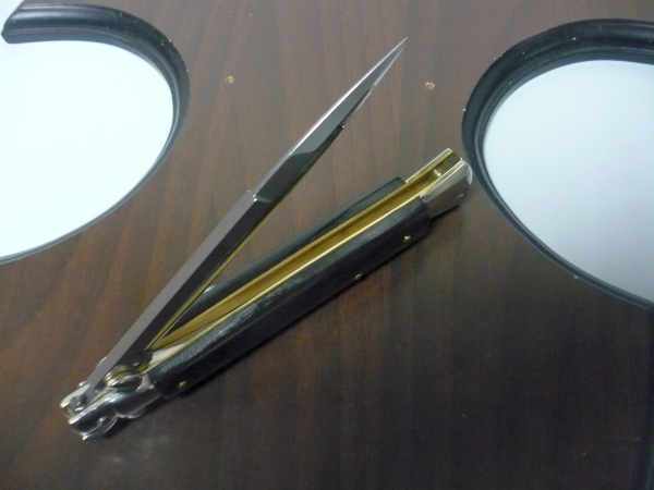 Picklock - Frank Beltrame - Italian stiletto -pugnale 28cm, lama baionetta- corno di bufalo scuro FB  P28/58-6