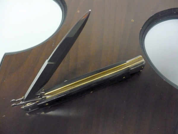 Swinguard Frank Beltrame - italian stiletto 28 cm - corno di bufalo scuro - lama baionetta FB 550/58- 6