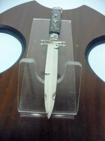 Swinguard Frank Beltrame - italian stiletto 28 cm - corno di bufalo scuro - lama baionetta FB 550/58- 6