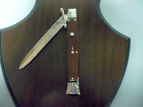 Classic swinguard - italian stiletto, coltello a scatto, 28cm - AKC World ,legno di serpente /snakewood ,  lama baionetta lavorata a lima / file work