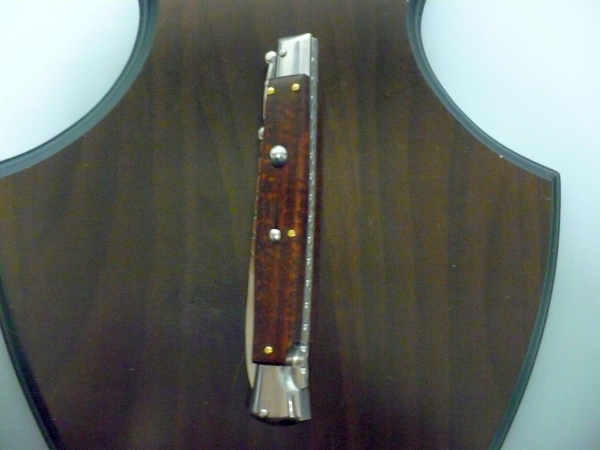 Classic swinguard - italian stiletto, coltello a scatto, 28cm - AKC World ,legno di serpente /snakewood ,  lama baionetta lavorata a lima / file work