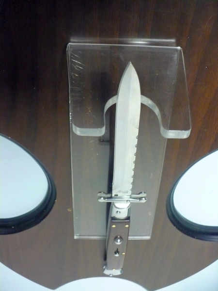 Classic swinguard - italian stiletto, coltello a scatto, 28cm - AKC World ,legno di serpente /snakewood ,  lama baionetta lavorata a lima / file work