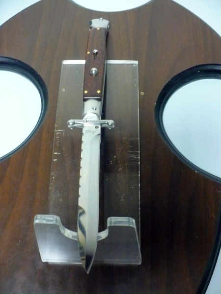 Classic swinguard - italian stiletto, coltello a scatto, 28cm - AKC World ,legno di serpente /snakewood ,  lama baionetta lavorata a lima / file work