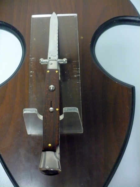 Classic swinguard - italian stiletto, coltello a scatto, 28cm - AKC World ,legno di serpente /snakewood ,  lama baionetta lavorata a lima / file work