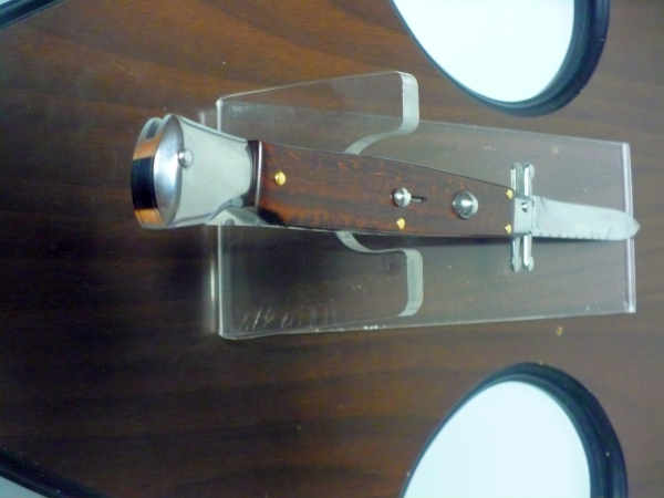 Classic swinguard - italian stiletto, coltello a scatto, 28cm - AKC World ,legno di serpente /snakewood ,  lama baionetta lavorata a lima / file work