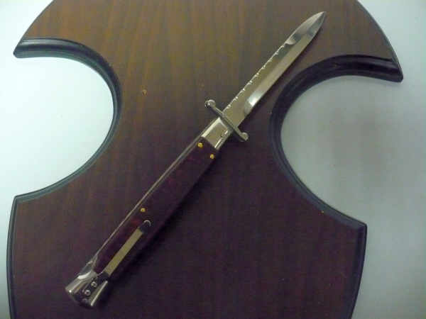 Classic swinguard - italian stiletto, coltello a scatto, 28cm - AKC World ,legno di serpente /snakewood ,  lama baionetta lavorata a lima / file work