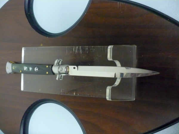 Frank Beltrame - italian stiletto, coltello a scatto, 28 cm -bufalo brasiliano, lama baionetta FB 28/09B-7