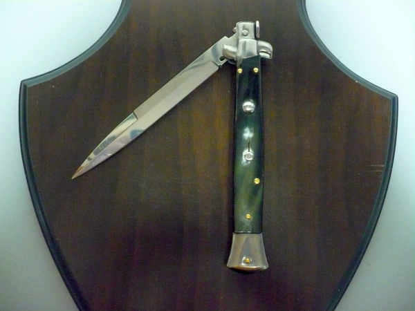 Frank Beltrame - italian stiletto, coltello a scatto, 28 cm -bufalo brasiliano, lama baionetta FB 28/09B-7