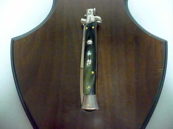 Frank Beltrame - italian stiletto, coltello a scatto, 28 cm -bufalo brasiliano, lama baionetta FB 28/09B-7