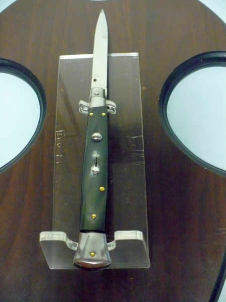 Frank Beltrame - italian stiletto, coltello a scatto, 28 cm -bufalo brasiliano, lama baionetta FB 28/09B-7
