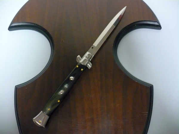Frank Beltrame - italian stiletto, coltello a scatto, 28 cm -bufalo brasiliano, lama baionetta FB 28/09B-7