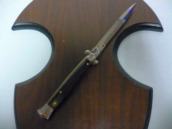 Frank Beltrame - italian stiletto, coltello a scatto, 28 cm -bufalo brasiliano, lama baionetta FB 28/09B-7