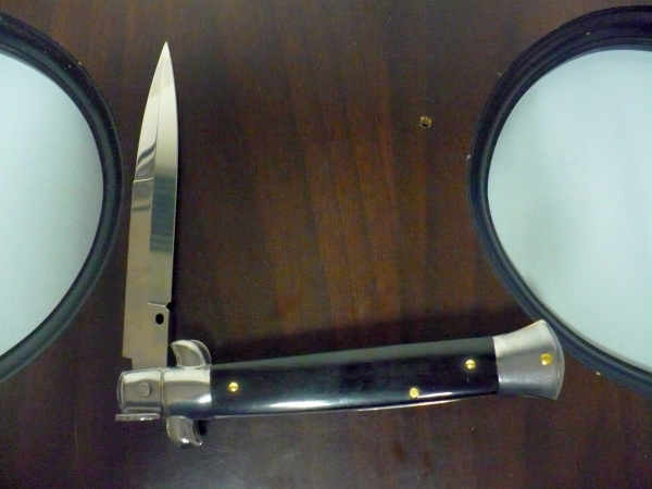 Frank Beltrame , italian stiletto , pugnale - 23 cm , corno di bufalo scuro, lama baionetta , modello FB 23/58B-7