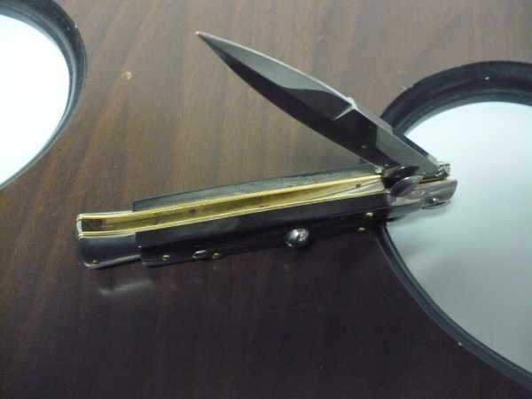 Frank Beltrame , italian stiletto , pugnale - 23 cm , corno di bufalo scuro, lama baionetta , modello FB 23/58B-7