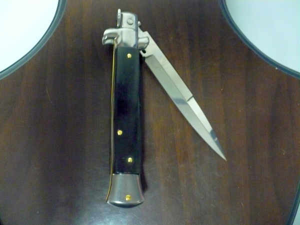 Frank Beltrame , italian stiletto , pugnale - 23 cm , corno di bufalo scuro, lama baionetta , modello FB 23/58B-7