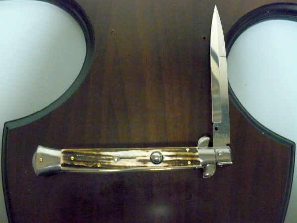 Coltello a scatto - pugnale -Frank Beltrame - italian stiletto 28 cm - corno di cervo / deer horn, lama baionetta -  FB 28/63B - 7