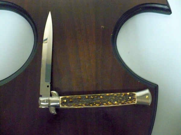 Coltello a scatto - pugnale -Frank Beltrame - italian stiletto 28 cm - corno di cervo / deer horn, lama baionetta -  FB 28/63B - 7