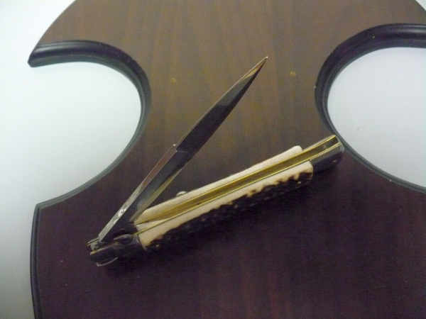 Coltello a scatto - pugnale -Frank Beltrame - italian stiletto 28 cm - corno di cervo / deer horn, lama baionetta -  FB 28/63B - 7