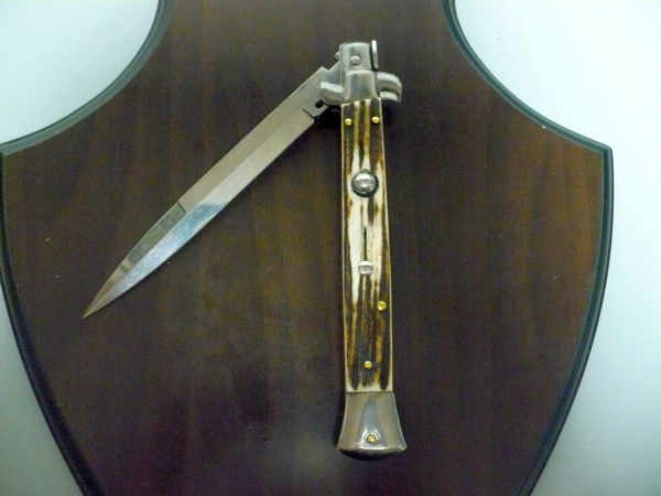 Coltello a scatto - pugnale -Frank Beltrame - italian stiletto 28 cm - corno di cervo / deer horn, lama baionetta -  FB 28/63B - 7
