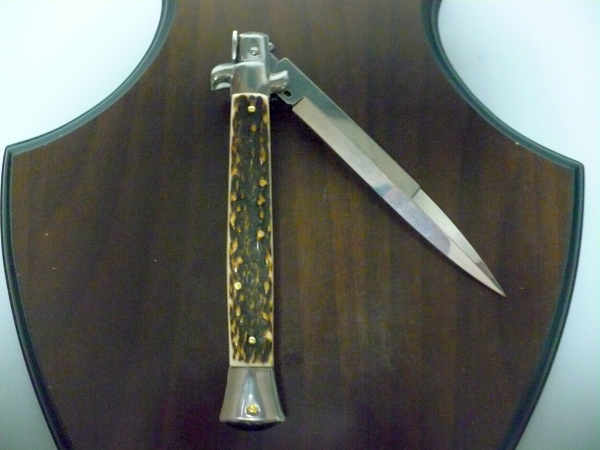Coltello a scatto - pugnale -Frank Beltrame - italian stiletto 28 cm - corno di cervo / deer horn, lama baionetta -  FB 28/63B - 7