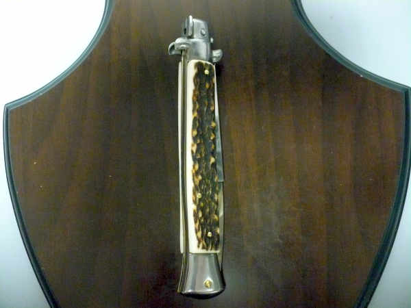 Coltello a scatto - pugnale -Frank Beltrame - italian stiletto 28 cm - corno di cervo / deer horn, lama baionetta -  FB 28/63B - 7