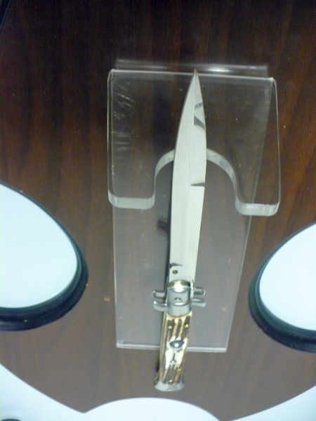 Coltello a scatto - pugnale -Frank Beltrame - italian stiletto 28 cm - corno di cervo / deer horn, lama baionetta -  FB 28/63B - 7