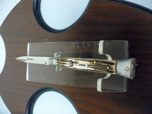 Coltello a scatto - pugnale -Frank Beltrame - italian stiletto 28 cm - corno di cervo / deer horn, lama baionetta -  FB 28/63B - 7