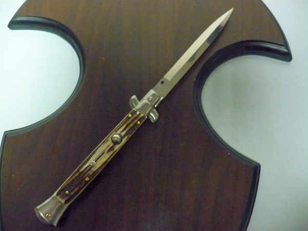 Coltello a scatto - pugnale -Frank Beltrame - italian stiletto 28 cm - corno di cervo / deer horn, lama baionetta -  FB 28/63B - 7
