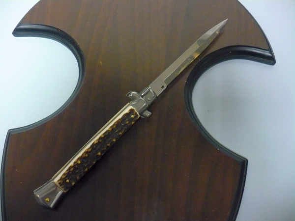 Coltello a scatto - pugnale -Frank Beltrame - italian stiletto 28 cm - corno di cervo / deer horn, lama baionetta -  FB 28/63B - 7
