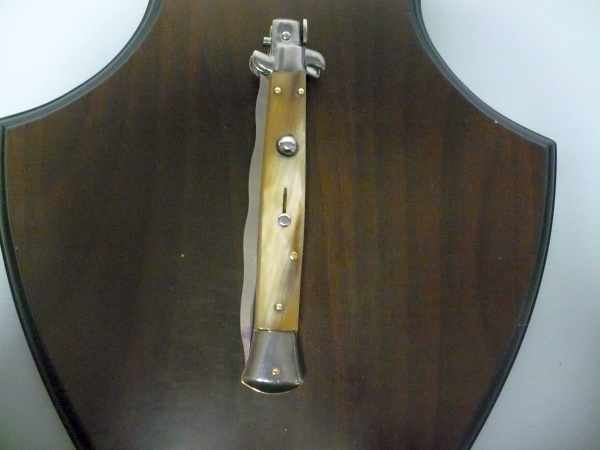 Frank Beltrame - italian stiletto, coltello a scatto, 28 cm -bufalo chiaro, lama kriss  FB 28/48K- 7