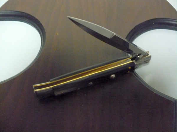 Frank Beltrame - italian stiletto, coltello a scatto, 28 cm -bufalo brasiliano, lama baionetta FB 28/09B-8