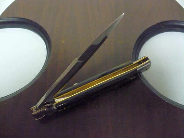 Frank Beltrame - italian stiletto, coltello a scatto, 28 cm -bufalo brasiliano, lama baionetta FB 28/09B-8