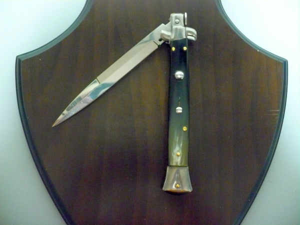 Frank Beltrame - italian stiletto, coltello a scatto, 28 cm -bufalo brasiliano, lama baionetta FB 28/09B-8