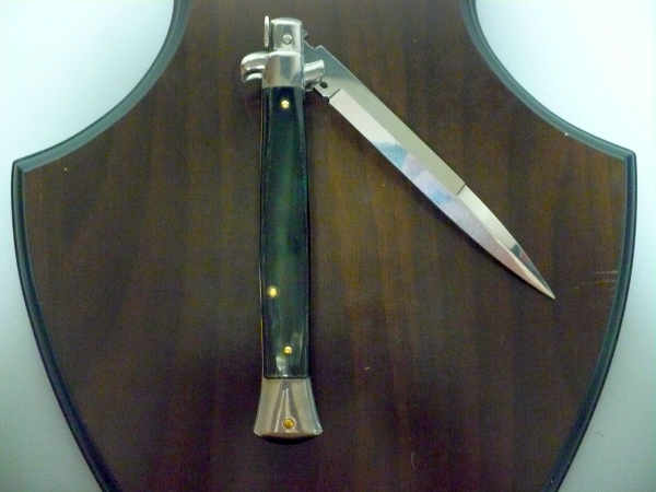Frank Beltrame - italian stiletto, coltello a scatto, 28 cm -bufalo brasiliano, lama baionetta FB 28/09B-8