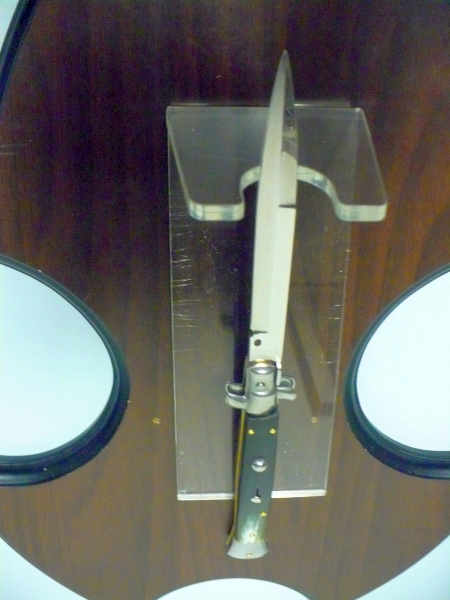 Frank Beltrame - italian stiletto, coltello a scatto, 28 cm -bufalo brasiliano, lama baionetta FB 28/09B-8