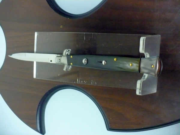 Frank Beltrame - italian stiletto, coltello a scatto, 28 cm -bufalo brasiliano, lama baionetta FB 28/09B-8