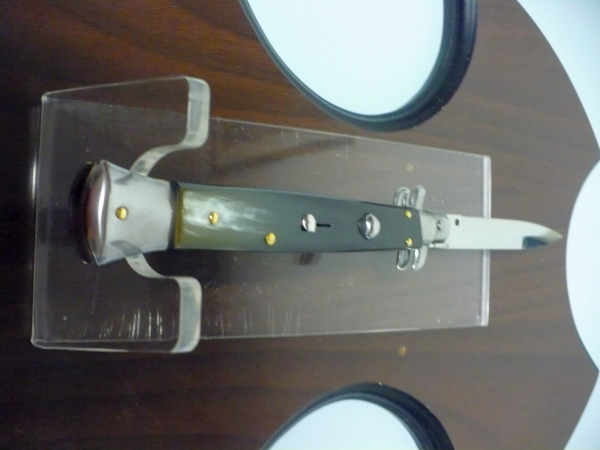 Frank Beltrame - italian stiletto, coltello a scatto, 28 cm -bufalo brasiliano, lama baionetta FB 28/09B-8