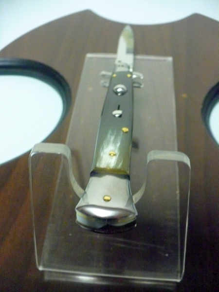 Frank Beltrame - italian stiletto, coltello a scatto, 28 cm -bufalo brasiliano, lama baionetta FB 28/09B-8