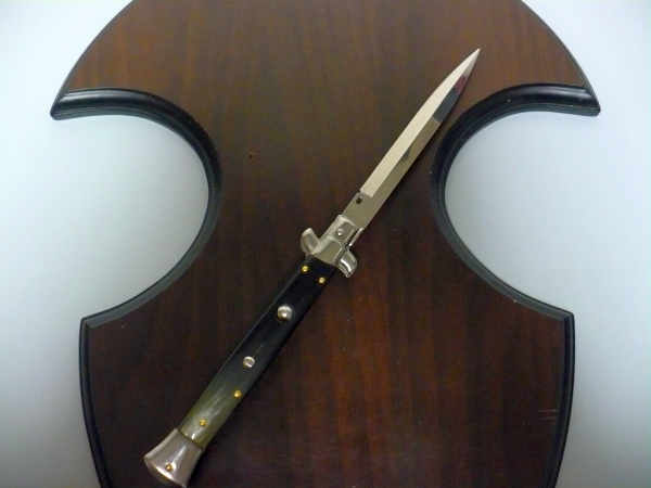 Frank Beltrame - italian stiletto, coltello a scatto, 28 cm -bufalo brasiliano, lama baionetta FB 28/09B-8